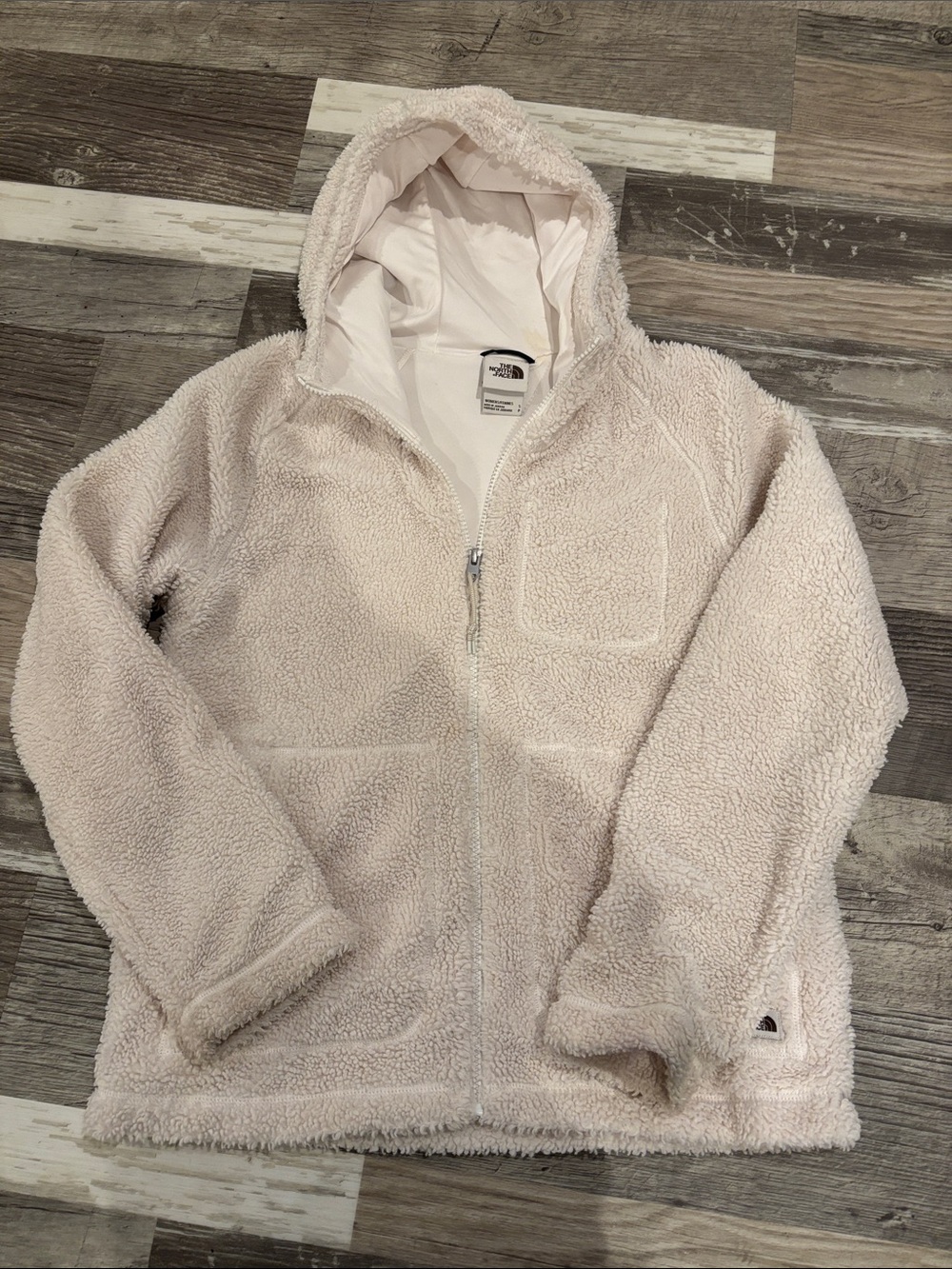The North Face Women Light Pink Sherpa Fleece Hooded Jacket
